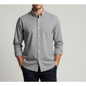 Hathaway Liberty Men Dress Shirt 16 34/35 Black Micro Check 100% Cotton